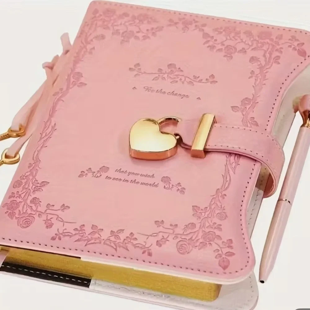 Pink Heart Lock Diary with Pen